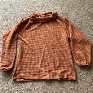 Waffle knit cowl neck sweater